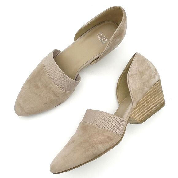 Eileen Fisher Hilly Wedge d'Orsay Pump in Earth Beige Taupe Suede Women’s Size 9 - Picture 1 of 16